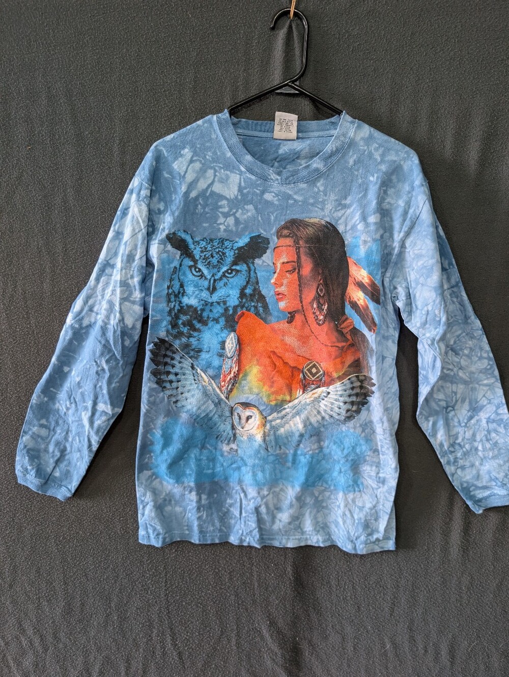 Back To Earth Snowy Owl Native American Tie-dye Long Sleeve Tee - Size M